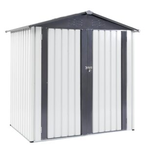 YOPTO 6x4x6 FT Metal Storage Shed Outdoor Storing Tools with Lockable Hinge Door,Per-FECT-to Store Garden Tools,Lawn Care Equipment and Outdoor-Toys for Backyard Patio,White+Grey