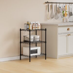 KKN Steel Storage Shelving 3-Tier Utility Shelving Unit Steel Organizer Wire Rack for Home,Kitchen,Office 15.7" L x 11.8" W x 22.8" H Black