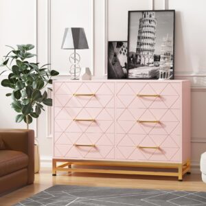 jojoka pink 6 drawer dresser, wood chest of drawers for bedroom, morden dresser for closet, tv stand, living room, hallway, nursery