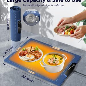 Food Warming Tray, Electric Food Warming Mats with 9 Temperature & 11 Timer Settings, Auto Shut-Off, Rollable Silicone Food Warmer for Buffets, Parties, Gatherings, Christmas, Everyday Use, Navy Blue