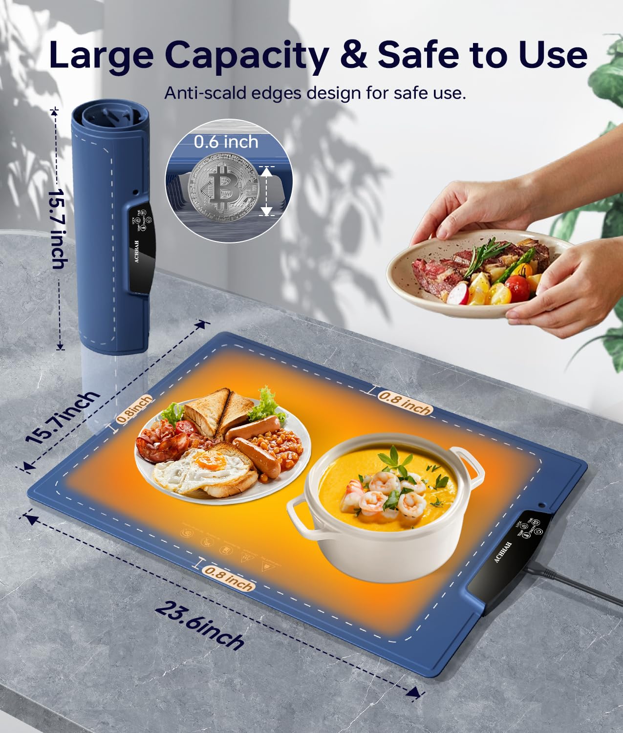 Food Warming Tray, Electric Food Warming Mats with 9 Temperature & 11 Timer Settings, Auto Shut-Off, Rollable Silicone Food Warmer for Buffets, Parties, Gatherings, Christmas, Everyday Use, Navy Blue