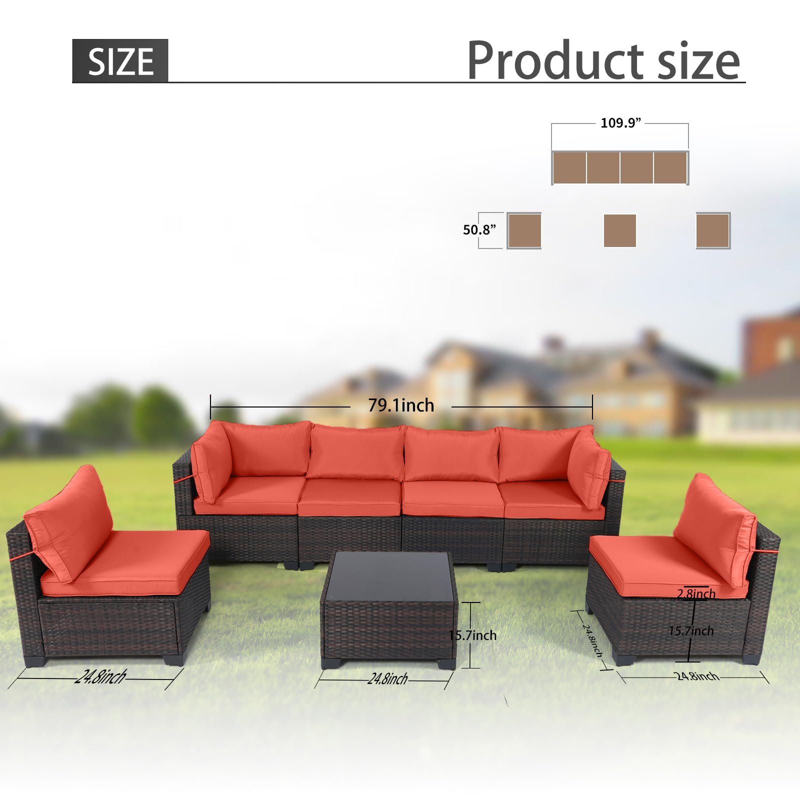 LEVELEVE 7 Pieces Outdoor Patio Furniture Sets,Rattan Conversation Sectional Set,Manual Weaving Wicker Patio Sofa with Tea Table