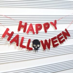 Glitter Happy Halloween Banner Halloween Decorations for Halloween Party Supplies,Halloween Wall Office Classroom Decor Indoor Outdoor Red