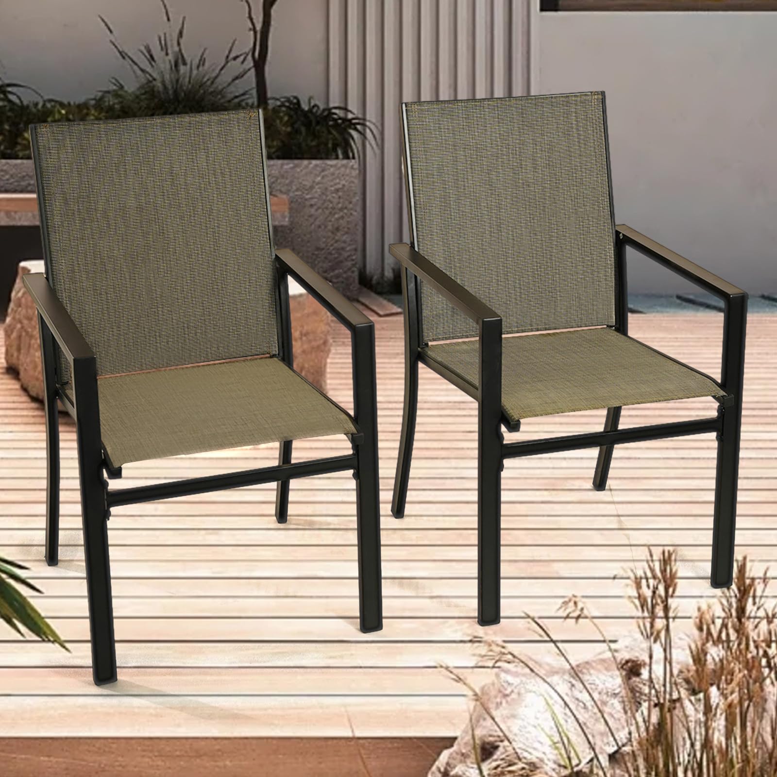 JRBIAOGE Patio Dining Chairs Set of 2, Outdoor Textilene Dining Chairs, Patio Furniture Chairs with Armrest for Backyard, Garden, Yard, Porch, Deck, Grey