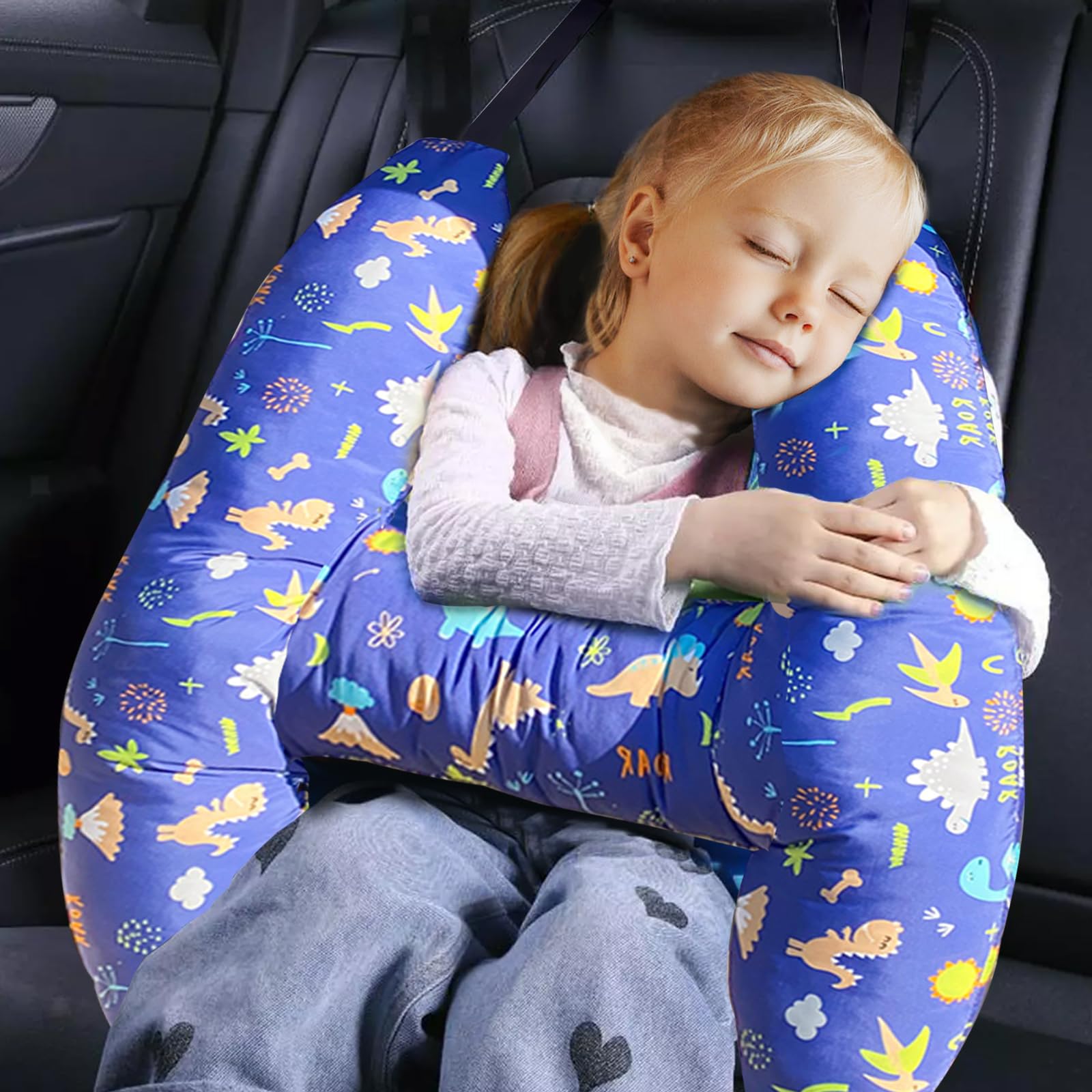 Kids' Travel Pillow Headrest Travel Pillow Cushion for Child Sleeping Neck Shoulder Support Cushion Pad Cartoon Anime for Baby (Dinosaur) Travel Neck Rest Car Seat Pillow for Children Sleeping