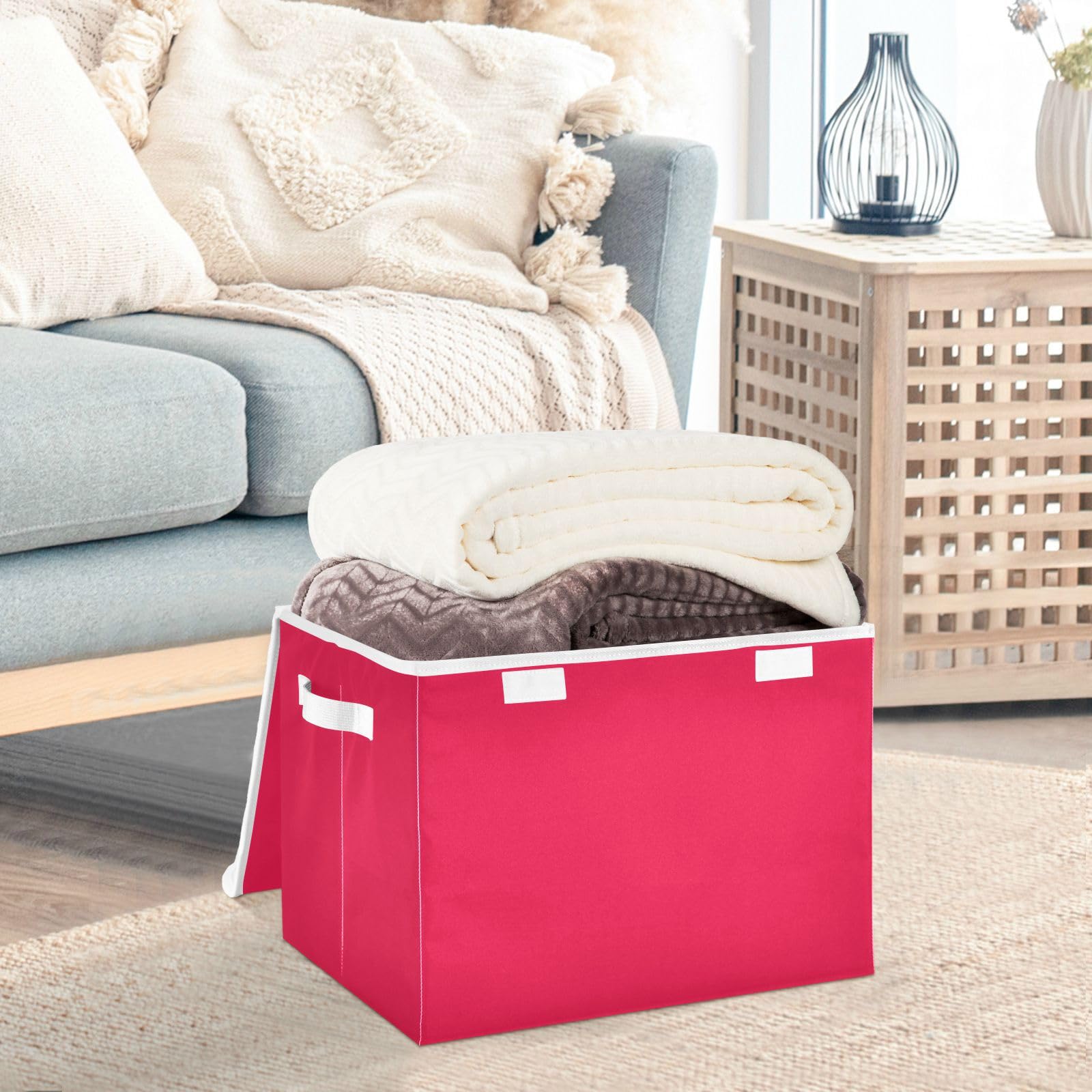 Storage Bins with Lid Cherry Red Toys Fabric Storage Basket Large Collapsible Organizers Bedroom Storage Boxes Cubes and Handles for Clothes Office Shelves