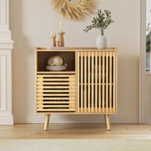 fivewillowise storage cabinet, 31.5" buffet cabinet with storage, sideboard coffee bar cabinet with silding door for living/dining room, kitchen, hallway, natural