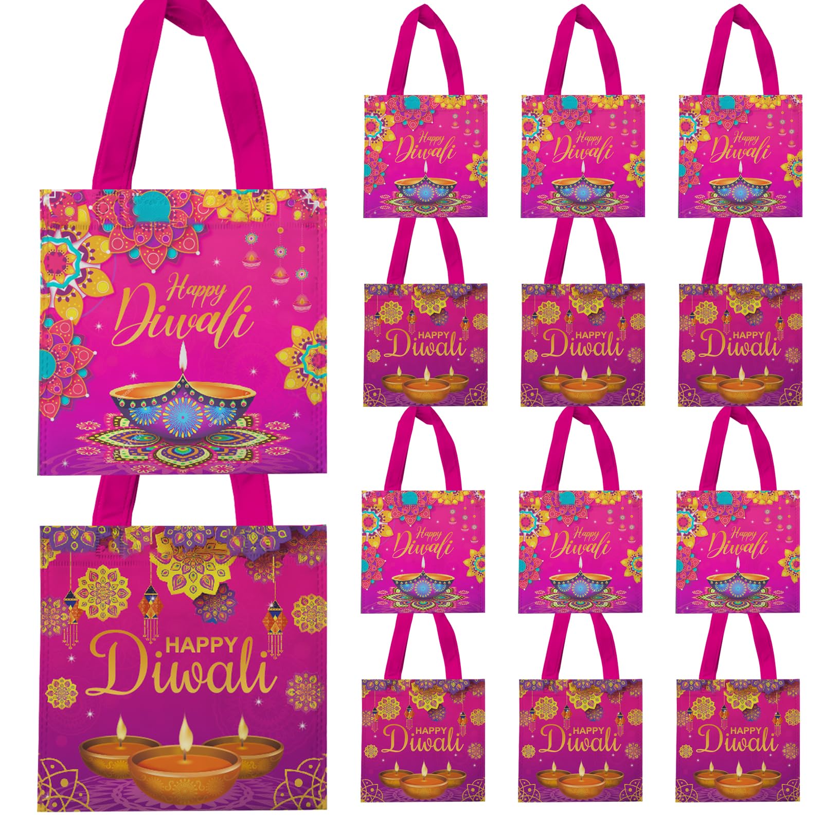 20 Pcs Happy Diwali Favor Bags,Treat Candy Goodie Gift Non-woven Bags Reusable for Happy Diwali Party Supplies Festival of Lights Day Gift Packs Snacks Candy Bags Happy Diwali Party Decorations