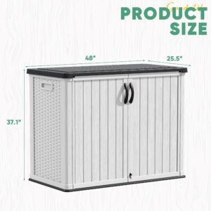 Devoko Outdoor Storage Cabinet 26 Cu Ft with Pad-Lockable Doors, Horizontal Storage Shed Waterproof Patio Tools Storage Box for Sofa Cushions, Gardening Tools and Accessories (White)