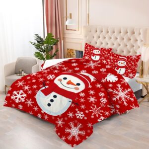 EDGZKO Comforter Set Christmas Snowman: Twin Size Kids Xmas Bedding Sets Red Snowflakes Quilt for Teens Girls Boys Christmas Decor Winter Snow Bed Set 1 Comforter & 1 Pillowcase