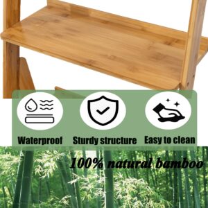 Maydear Bamboo Ladder Shelf Bookcase, 3-Tier Leaning Bookshelf Free Standing Organizer Storage Shelves for Living Room, Bedroom, Kitchen, Home Office, Balcony