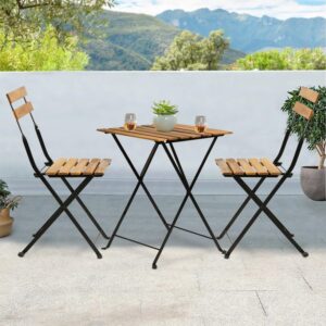 FDW 3 Pieces Folding Patio Furniture Set Bistro Set Portable Conversation Set All Weather Resistant Outdoor Furniture with 2 Folding Chairs Table for Patio Outdoor Backyard, Nature