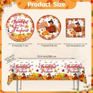 Thanksgiving Paper Plates and Napkins, Friendsgiving Party Decorations Plates Napkins Tablecloth Serving 25 Guests Thankful for You Funny Thanksgiving Friendsgiving Party Supplies Table Decorations