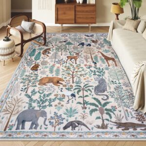 ojia jungle 8x10 area rugs for living room bedroom christmas large washable rugs, thin modern nursery rug non-shedding kids playroom rug stain resistant large carpet neutral rugs for kids room dining