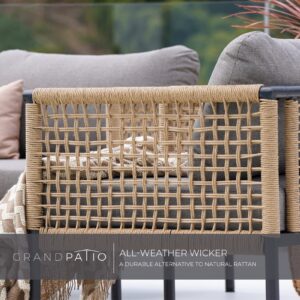 Grand patio 4-Piece Outdoor Conversation Set, Wicker Patio Furniture Set, Boho Patio Sofa Seating with Coffee Table for Garden, Backyard, Balcony, Gray