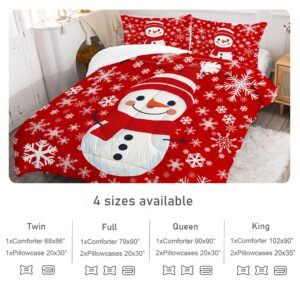 EDGZKO Comforter Set Christmas Snowman: Twin Size Kids Xmas Bedding Sets Red Snowflakes Quilt for Teens Girls Boys Christmas Decor Winter Snow Bed Set 1 Comforter & 1 Pillowcase