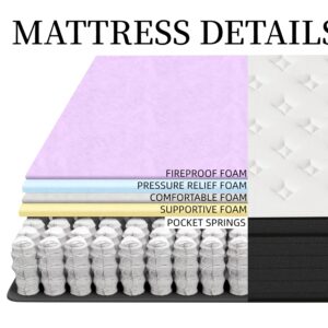 MRH King Mattress 12 Inch Hybrid Mattress Cooling Gel Memory Foam Mattress in a Box Individually Pocket Springs CertiPUR-US Certified Medium Firm Pressure Relief White Grey(King (U.S. Standard))