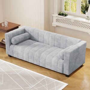 CIPACHO 78.7'' Modern Sofas Couches for Living Room, Chenille Fabric Casual Sofa with Wooden Frame, Upholstered Small Couch with 2 Pillows for Bedroom, Apartments (Light Gray)