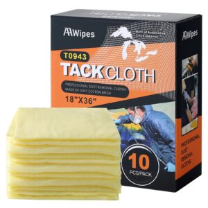 aawipes tack cloth for woodworking, painting (light yellow, 18"x36", 10 pcs) sticky, anti-static tack rags for automotive, sanding, cleaning, dusting, staining, wax and silicone free (t0943)