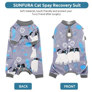 SUNFURA Cat Recovery Suit Full Body Suit, Cat Surgery Recovery Suit Female Kitten Onesie for Cats Anti-Licking, Pet Surgical Recovery Suit with Sleeves, Cat Spay Recovery Suit Male Neuter Grey-Blue L