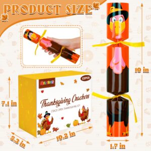 Melisheer 12 Pack Thanksgiving Crackers, Thanksgiving Party Table Favor, Turkey Design No Snap No Popping with Party Hat Joke Gift Inside, Thanksgiving Holiday Cracker for Kids Adults