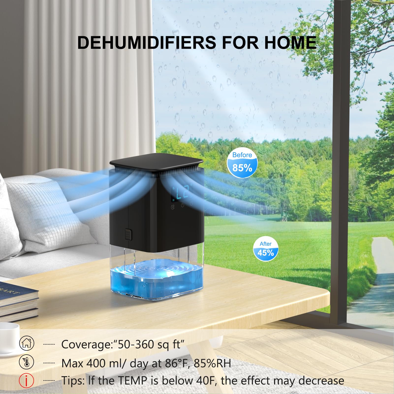 Dehumidifier, HSECPTOW 42 OZ Dehumidifier for Home, Quiet Small Dehumidifiers for Bedroom(360 sq.ft) Bathroom Closet with Auto Shut Off, 7 Colors Light