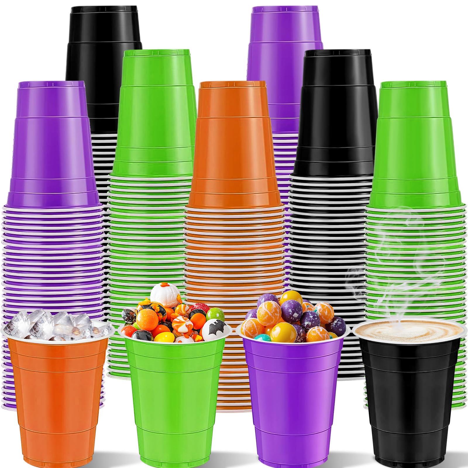 cssopenss 100 PCS Halloween Party Cups 16 oz halloween plastic cups 16 oz halloween disposable cups Set 4 Styles for Halloween Party Decorations & Party Supplies for Beer/Beverage/Snacks/Candies