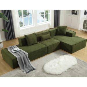 WILLIAMSPACE 129.5" Sectional Sofa Couch for Living Room with Chaise Lounge, Modular Free Combination Upholstered Floor Sofa L-Shaped 5 Seat Couch Foam Sofa for Home Office,Right-Facing (Green)