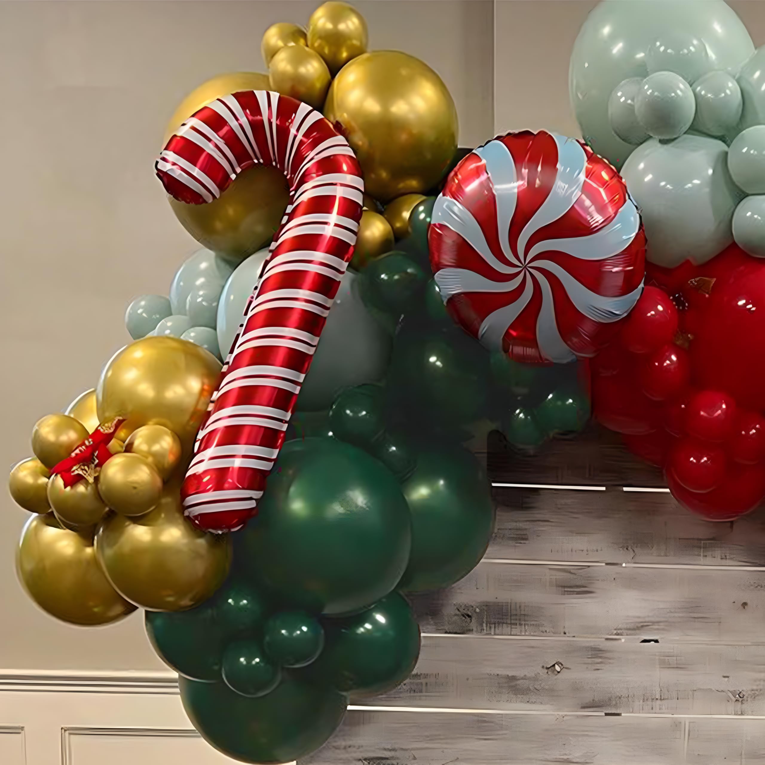 Christmas Balloon Garland Arch Kit Red Green Gold White 144 pcs 12" 10" 5" Latex Balloons Candy Cane Balloons for Kids Xmas New Year Birthday Holiday Party Indoor Outdoor Decorations Supplies