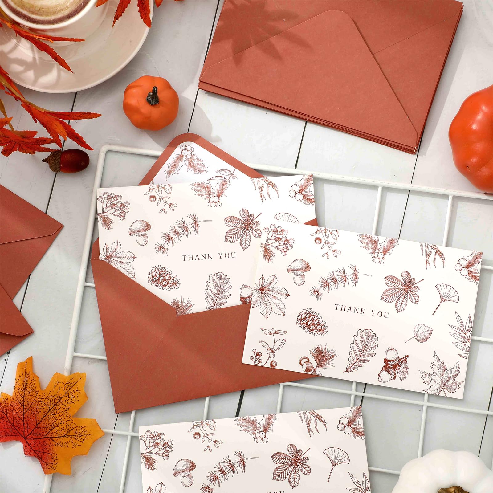 Whaline 36Pcs Fall Thank You Cards with Envelopes and Stickers Terracotta Autumn Leaves Greeting Cards Blank Note Cards for Fall Thanksgiving Supplies