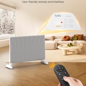 Ballu Infrared Panel Space Heaters,Room Heater for Indoor Use with Thermostat,Remote,24h Timer,Eco,Portable Standing and Wall Mount,1500W Electric Heaters for Indoor Use Large Room