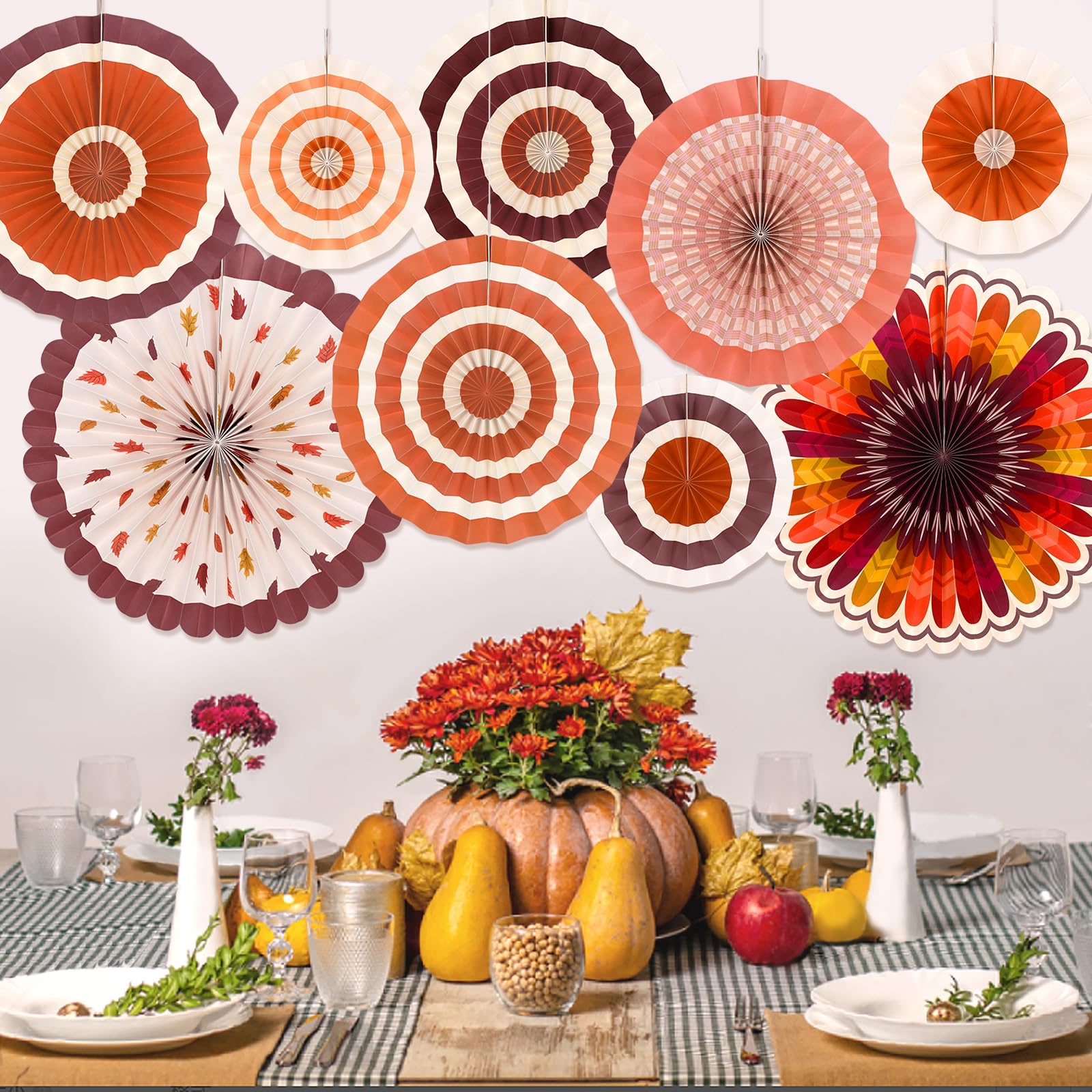 Thanksgiving Party Supplies Kit with Fall Party Decorations - Includes Elegant Autumn-Themed Paper Fans for Memorable Thanksgiving Decorations