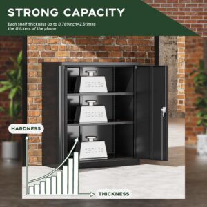 Greenvelly Metal Storage Cabinet with Lock,36" Metal Lockable Storage Cabinet with Doors and 2 Adjustable Shelves, Black Steel Locking Counter Cabinet for Office,Garage, Home, School