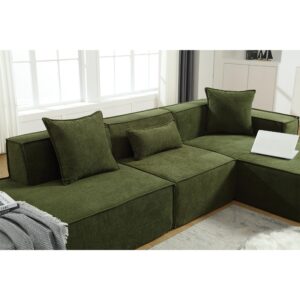 WILLIAMSPACE 129.5" Sectional Sofa Couch for Living Room with Chaise Lounge, Modular Free Combination Upholstered Floor Sofa L-Shaped 5 Seat Couch Foam Sofa for Home Office,Right-Facing (Green)