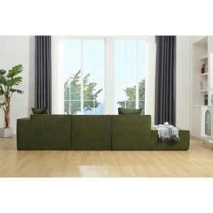 WILLIAMSPACE 129.5" Sectional Sofa Couch for Living Room with Chaise Lounge, Modular Free Combination Upholstered Floor Sofa L-Shaped 5 Seat Couch Foam Sofa for Home Office,Right-Facing (Green)