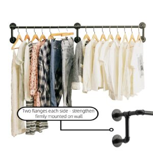 Clothes Rack, Industrial Pipe Clothing Rack for Hanging Clothes, Wall Mounted Heavy Duty Space Saving Garment Racks, Multi-Purpose Clothing Hanging Rods for Closet Storage, Black