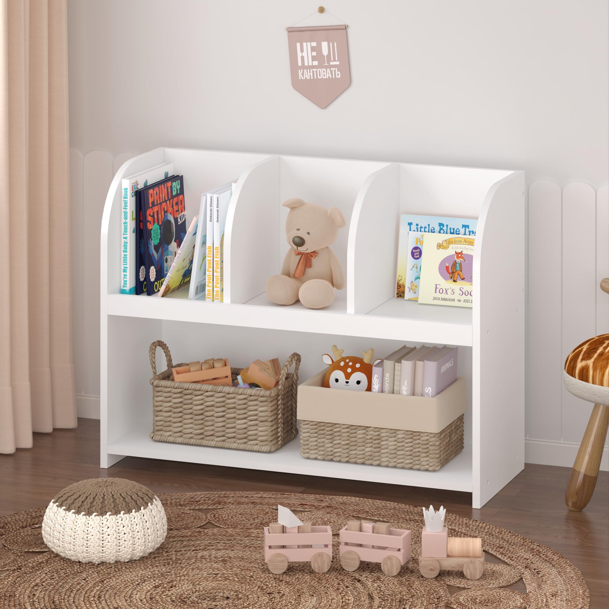 Matalde Kids Bookcase with 4 Compartments, Storage Book Shelf, Storage Display, Rack,Toy Organizer for Children's Room, Playroom, Nursery Furniture,Youth, Kids,Baby Furniture MDF White 27.78LBS