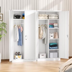 spertikc wardrobe closet,72" armoire wardrobe cabinet-functional clothes storage with hanging rail, white storage cabinet, metal cabinet for bedroom, kitchen and pantry