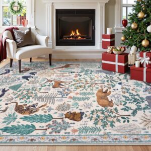 OJIA Jungle 8x10 Area Rugs for Living Room Bedroom Christmas Large Washable Rugs, Thin Modern Nursery Rug Non-Shedding Kids Playroom Rug Stain Resistant Large Carpet Neutral Rugs for Kids Room Dining