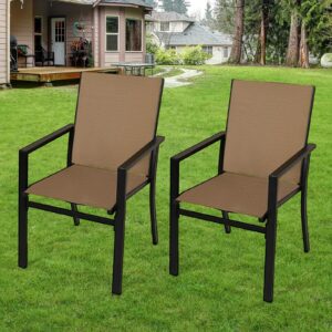 JRBIAOGE Patio Dining Chairs Set of 2, Outdoor Textilene Dining Chairs, Patio Furniture Chairs with Armrest for Backyard, Garden, Yard, Porch, Deck, Brown