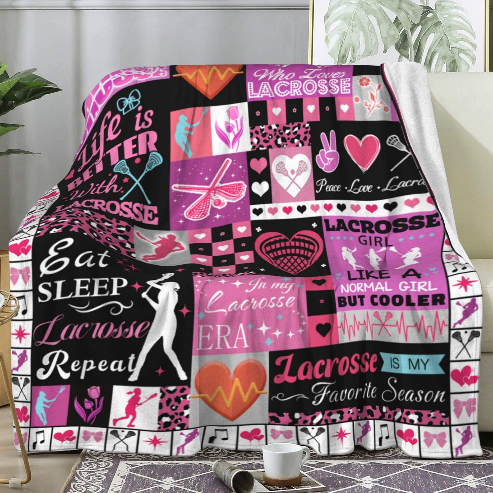 PEWETON Lacrosse Blanket Lacrosse Blankets and Throws for Boys Girls Funny Lacrosse Blanket Gifts for Lacrosse Team Lacrosse Lovers Bed Bedding Couch Sofa for All Season 50"X40"