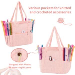 AGX Bravo Crochet Bag Yarn Holder Storage Crochet Organizer Knitting Tote Bags for Women Large Capacity Yarn Organizer for Crocheting Accessories, Knitting Needles Crochet Hook Case for Travel (Pink)