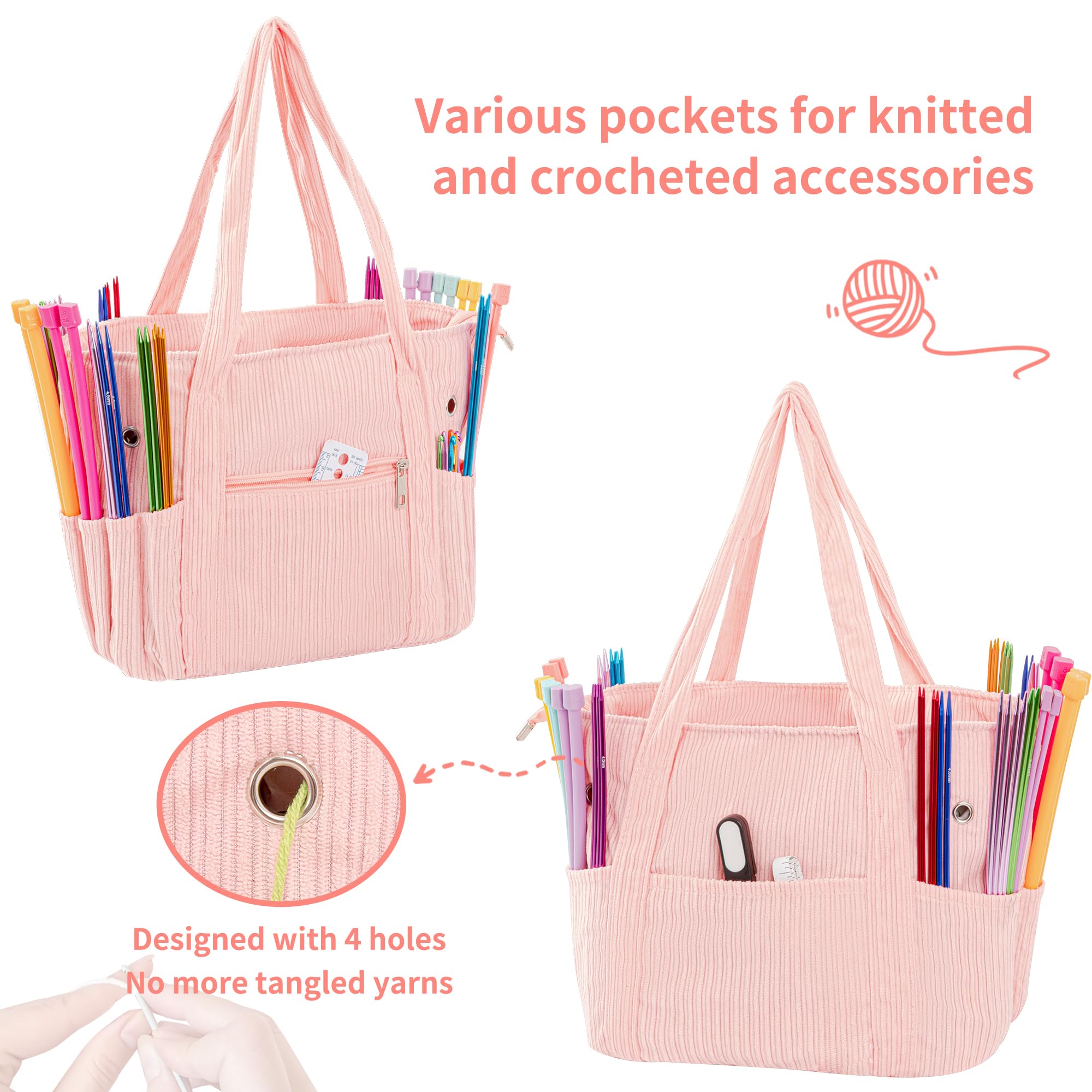 AGX Bravo Crochet Bag Yarn Holder Storage Crochet Organizer Knitting Tote Bags for Women Large Capacity Yarn Organizer for Crocheting Accessories, Knitting Needles Crochet Hook Case for Travel (Pink)