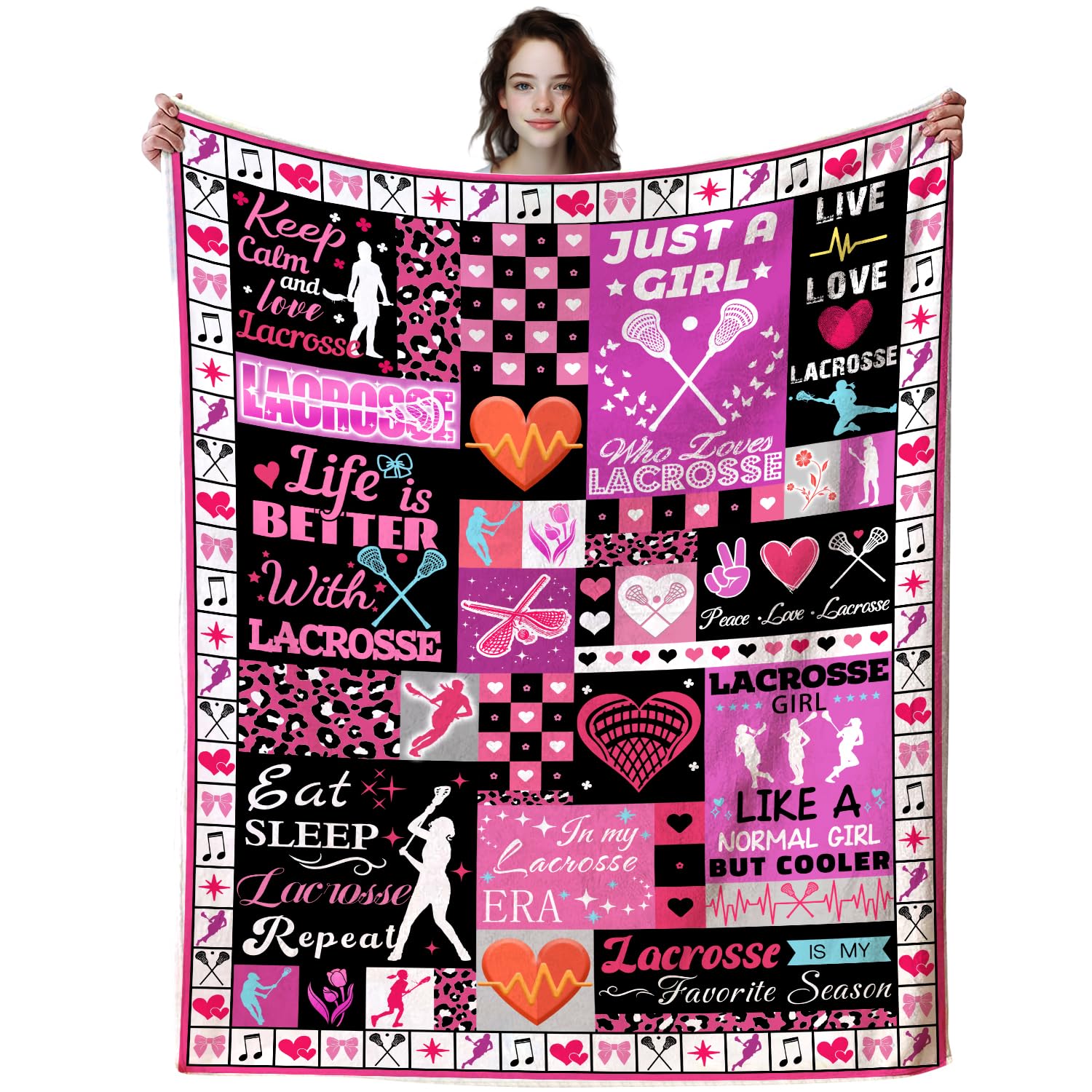 PEWETON Lacrosse Blanket Lacrosse Blankets and Throws for Boys Girls Funny Lacrosse Blanket Gifts for Lacrosse Team Lacrosse Lovers Bed Bedding Couch Sofa for All Season 50"X40"