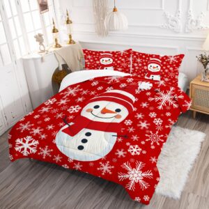 EDGZKO Comforter Set Christmas Snowman: Twin Size Kids Xmas Bedding Sets Red Snowflakes Quilt for Teens Girls Boys Christmas Decor Winter Snow Bed Set 1 Comforter & 1 Pillowcase