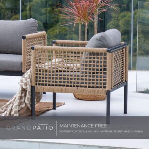 Grand patio 4-Piece Outdoor Conversation Set, Wicker Patio Furniture Set, Boho Patio Sofa Seating with Coffee Table for Garden, Backyard, Balcony, Gray