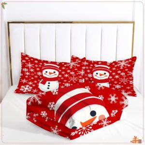 EDGZKO Comforter Set Christmas Snowman: Twin Size Kids Xmas Bedding Sets Red Snowflakes Quilt for Teens Girls Boys Christmas Decor Winter Snow Bed Set 1 Comforter & 1 Pillowcase