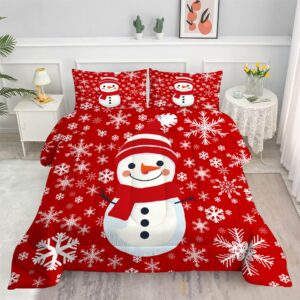 EDGZKO Comforter Set Christmas Snowman: Twin Size Kids Xmas Bedding Sets Red Snowflakes Quilt for Teens Girls Boys Christmas Decor Winter Snow Bed Set 1 Comforter & 1 Pillowcase