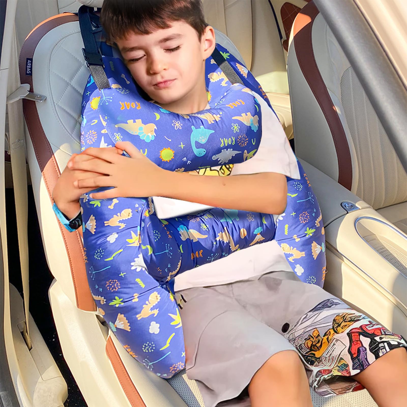 Kids' Travel Pillow Headrest Travel Pillow Cushion for Child Sleeping Neck Shoulder Support Cushion Pad Cartoon Anime for Baby (Dinosaur) Travel Neck Rest Car Seat Pillow for Children Sleeping