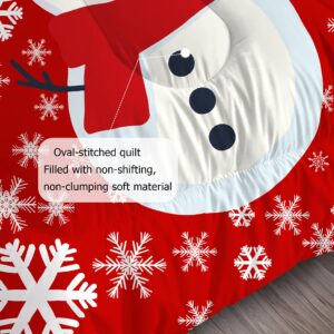 EDGZKO Comforter Set Christmas Snowman: Twin Size Kids Xmas Bedding Sets Red Snowflakes Quilt for Teens Girls Boys Christmas Decor Winter Snow Bed Set 1 Comforter & 1 Pillowcase